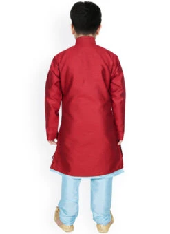 Dark Red Dupion Silk Boys Kurta Pyjama Festive Wear -C Bazaar Shop dark red dupion silk boys kurta pyjama kbddmf5840 b