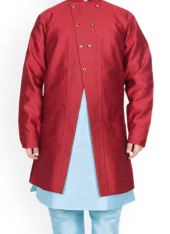 Dark Red Dupion Silk Boys Kurta Pyjama Festive Wear