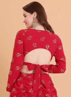 Dark Red Embroidered Georgette Blouse Festive Wear -C Bazaar Shop dark red embroidered georgette blouse BLBS02309123 b