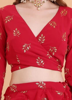 Dark Red Embroidered Georgette Blouse Festive Wear