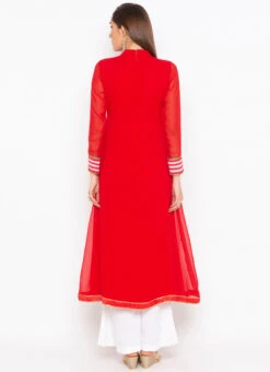 Dark Red Georgette Embroidered Kurta Palazzo Set After Six Wear -C Bazaar Shop dark red georgette embroidered kurta palazzo set krsmnc1955ks b