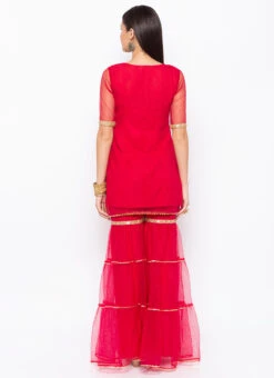 Dark Red Net Embroidered Kurta Sharara Set After Six Wear -C Bazaar Shop dark red net embroidered kurta sharara set krsmnc2125ks b