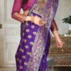 Dark Violet Kanjeevaram Banarasi Silk Zari Work Saree Festive Wear
