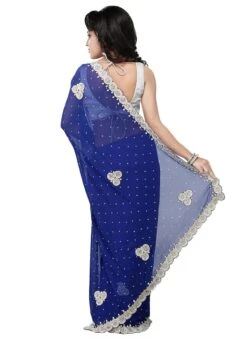 Deep Blue Georgette Embellished Saree Party Wear -C Bazaar Shop deep blue georgette embellished saree sadsfcns2055 b