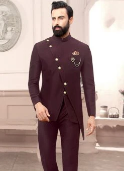 Deep Wine Terry Rayon Bandhgala Suit 5 Deep Wine Terry Rayon Bandhgala Suit -C Bazaar Shop deep wine terry rayon bandhgala suit sumdc3702 b