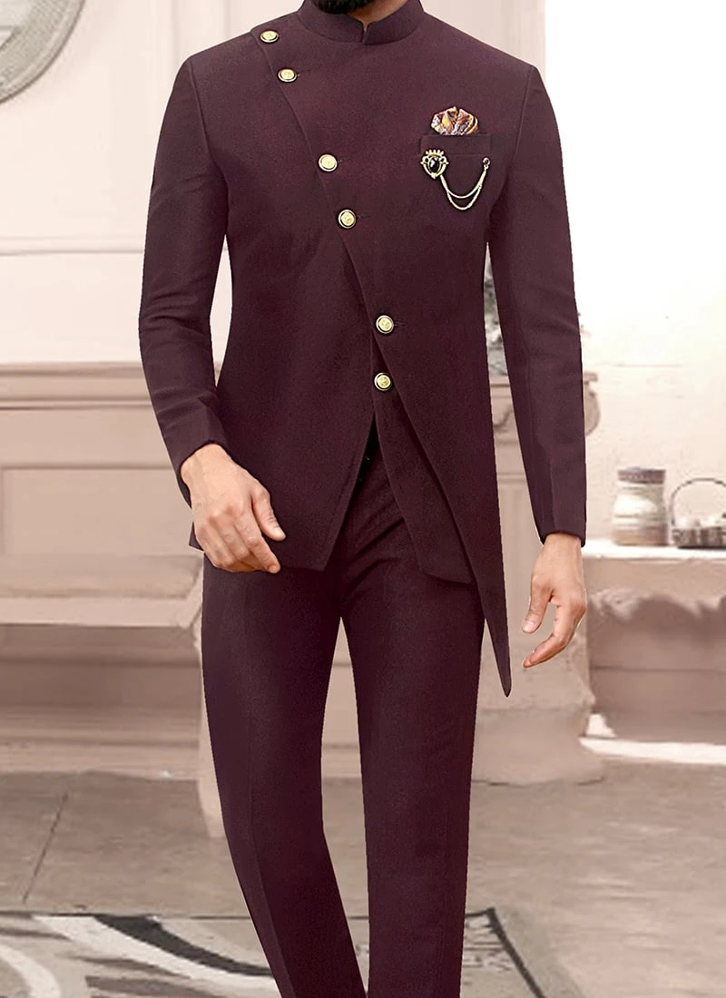 Deep Wine Terry Rayon Bandhgala Suit 1 Deep Wine Terry Rayon Bandhgala Suit