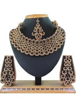 Designer Black N Gold Stones Necklace Set Party Wear -C Bazaar Shop designer black n gold stones necklace set jymssrk121192 b