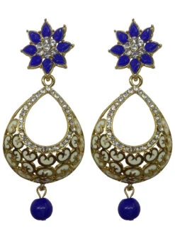 Designer Blue Dangler Earrings Festive Wear -C Bazaar Shop designer blue dangler earrings ermvf10973 b