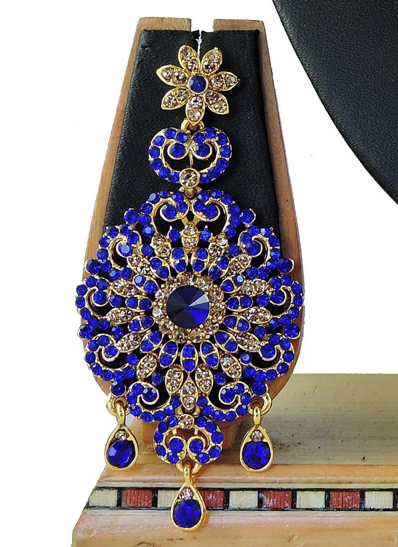 Designer Blue Stones Heavy Pendent Necklace Set Party Wear 1 Designer Blue Stones Heavy Pendent Necklace Set Party Wear