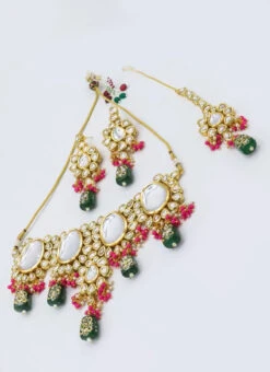 Designer Bottle Green Beads Choker Set Party Wear -C Bazaar Shop designer bottle green beads choker set jynsmni1041 b