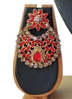 Designer Coral Red Stones Collar Necklace Set Party Wear