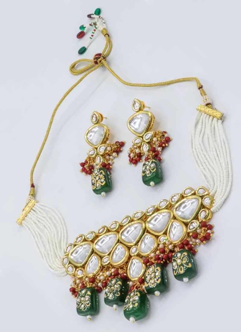 Designer Dark Green Beads Choker Set Party Wear 2 Designer Dark Green Beads Choker Set Party Wear - Image 2