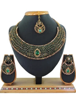 Designer Dark Green Stones Collar Necklace Set Party Wear -C Bazaar Shop designer dark green stones collar necklace set jymssrk121182 b