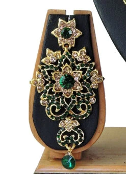 Designer Dark Green Stones Floral Necklace Set Party Wear