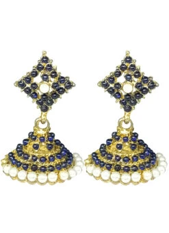 Designer Gold N Navy Blue Jhumka Earrings Festive Wear -C Bazaar Shop designer gold n navy blue jhumka earrings ermvf11118 b