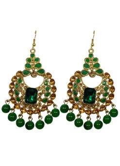 Designer Green Dangler Hook Earrings Festive Wear -C Bazaar Shop designer green dangler hook earrings ermvf10968 b