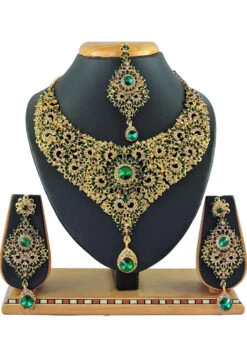 Designer Green Stones Sweetheart Necklace Set Party Wear -C Bazaar Shop designer green stones sweetheart necklace set jymssrk121196 b