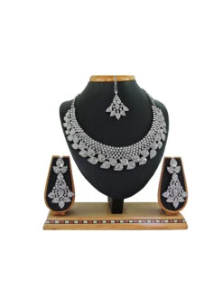 Designer Leaf Pattern White Stone Bridal Set Party Wear -C Bazaar Shop designer leaf pattern white stone bridal set jymsrk121216 b