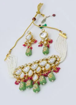 Designer Light Green Beads Choker Set Party Wear -C Bazaar Shop designer light green beads choker set jynsmni1033 b