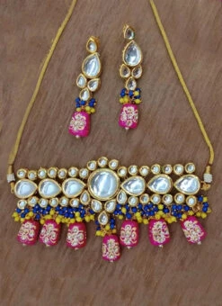 Designer Magenta Pink Beads Choker Set Party Wear -C Bazaar Shop designer magenta pink beads choker set jynsmni1047 b