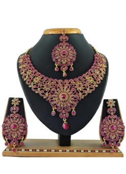Designer Magenta Stones Heavy Pendent Necklace Set Party Wear 5 Designer Magenta Stones Heavy Pendent Necklace Set Party Wear -C Bazaar Shop designer magenta stones heavy pendent necklace set jymssrk121206 b