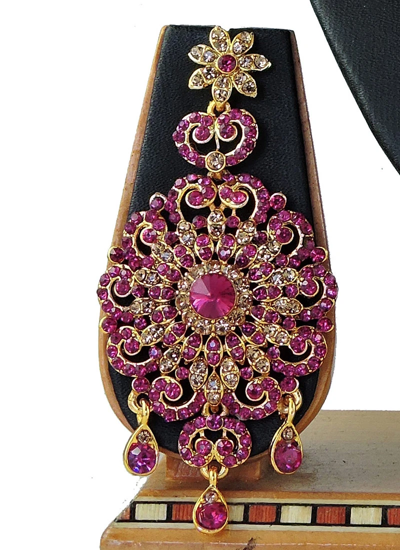 Designer Magenta Stones Heavy Pendent Necklace Set Party Wear 1 Designer Magenta Stones Heavy Pendent Necklace Set Party Wear