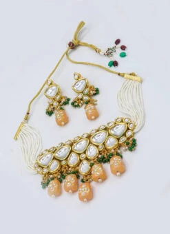 Designer Peach Beads Choker Set Party Wear -C Bazaar Shop designer peach beads choker set jynsmni1034 b