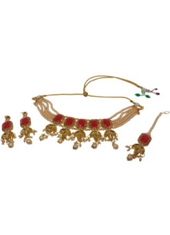 Designer Red Choker Necklace Set Party Wear 5 Designer Red Choker Necklace Set Party Wear -C Bazaar Shop designer red choker necklace set jynmvd11106 b