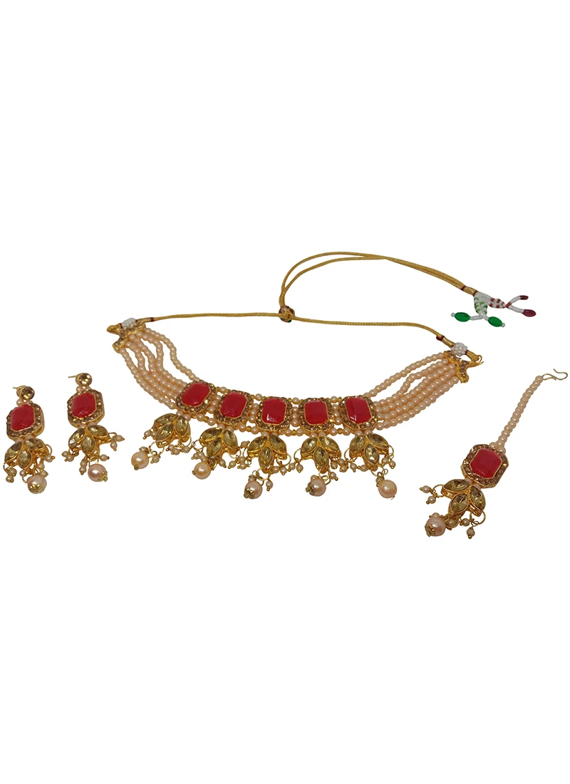 Designer Red Choker Necklace Set Party Wear 2 Designer Red Choker Necklace Set Party Wear - Image 2