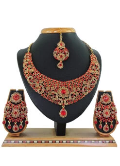 Designer Ruby Red Stones Princess Necklace Set Party Wear -C Bazaar Shop designer ruby red stones princess necklace set jymssrk121179 b