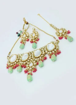 Designer Sea Green Beads Choker Set Party Wear -C Bazaar Shop designer sea green beads choker set jynsmni1045 b