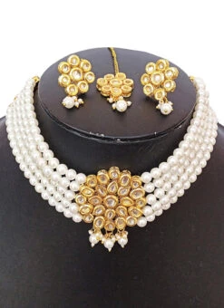 Designer White Beads Choker Set Party Wear 5 Designer White Beads Choker Set Party Wear -C Bazaar Shop designer white beads choker set jybsmni909 b