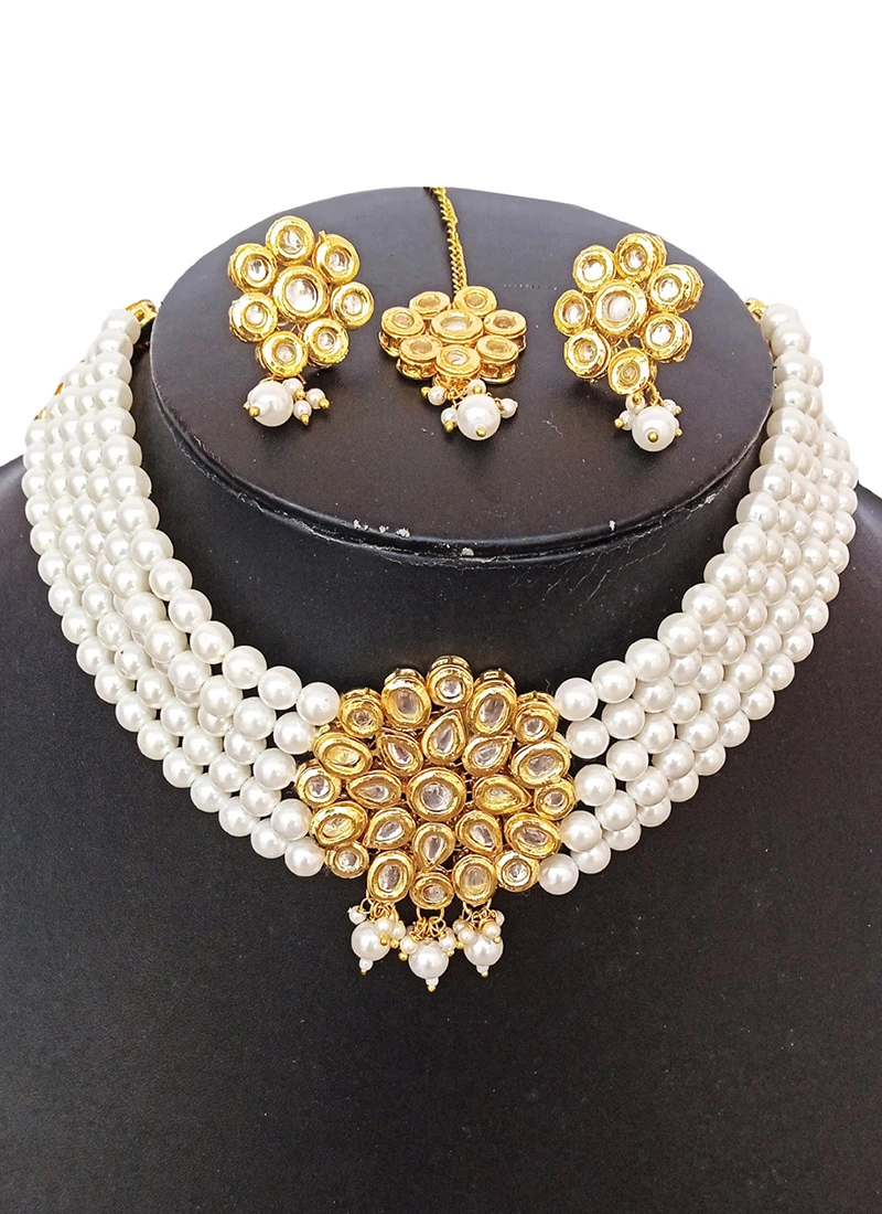 Designer White Beads Choker Set Party Wear 3 Designer White Beads Choker Set Party Wear - Image 3