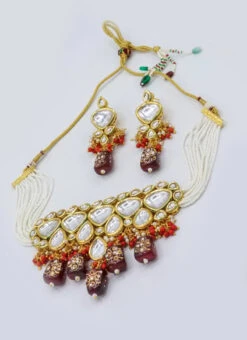 Designer Wine Beads Choker Set Party Wear -C Bazaar Shop designer wine beads choker set jynsmni1036 b