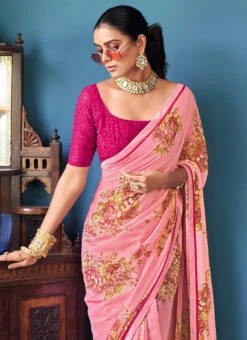 Digital Print Light Pink Color Georgette Saree Festive Wear 7 Digital Print Light Pink Color Georgette Saree Festive Wear -C Bazaar Shop digital print light pink color georgette saree samam1957 b