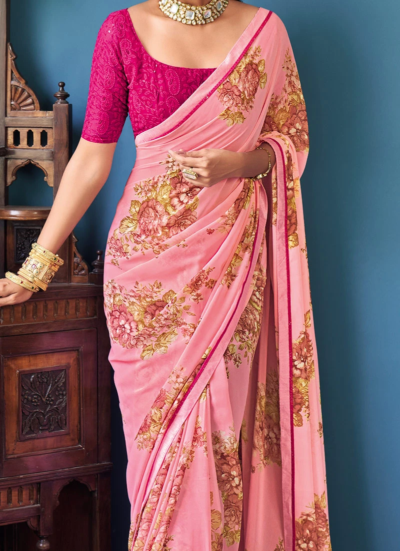 Digital Print Light Pink Color Georgette Saree Festive Wear 1 Digital Print Light Pink Color Georgette Saree Festive Wear