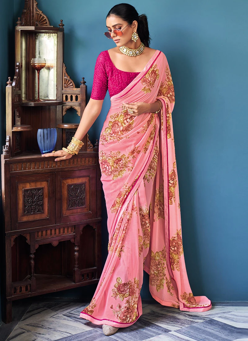 Digital Print Light Pink Color Georgette Saree Festive Wear 3 Digital Print Light Pink Color Georgette Saree Festive Wear - Image 3
