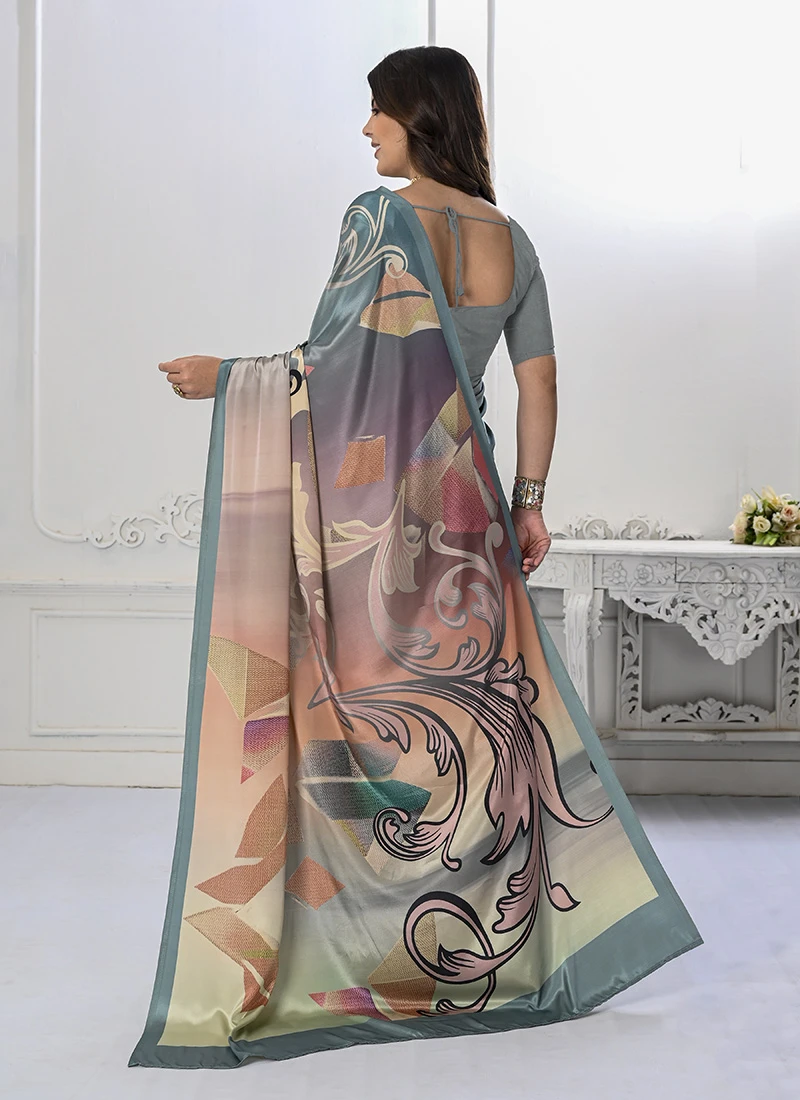 Digital Print Work Teal Blue Color Silk Saree Festive Wear 4 Digital Print Work Teal Blue Color Silk Saree Festive Wear - Image 4
