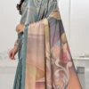 Digital Print Work Teal Blue Color Silk Saree Festive Wear