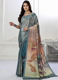 Digital Print Work Teal Blue Color Silk Saree Festive Wear 6 Digital Print Work Teal Blue Color Silk Saree Festive Wear -C Bazaar Shop digital print work teal blue color silk saree sasjl1412 u