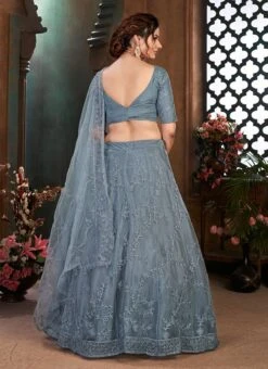 Dove Grey Net Thread Embroidery Umbrella Lehenga Party Wear -C Bazaar Shop dove grey net thread embroidery umbrella lehenga ghsom1636 b