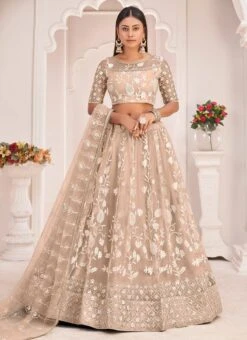 Dusty Beige Net Thread Embroidery Sequins Umbrella Lehenga Party Wear 6 Dusty Beige Net Thread Embroidery Sequins Umbrella Lehenga Party Wear -C Bazaar Shop dusty beige net thread embroidery sequins umbrella lehenga ghskl2112a u
