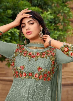 Dusty Blue Net Embroidered Anarkali Suit Party Wear -C Bazaar Shop dusty blue net embroidered anarkali suit slska42382019a b