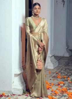 Dusty Green Art Silk Zari Saree Festive Wear -C Bazaar Shop dusty green art silk zari saree samknsz3006 u