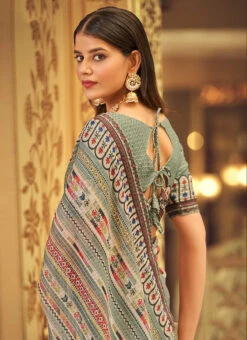 Dusty Green Georgette Printed Work Half N Half Saree Party Wear 7 Dusty Green Georgette Printed Work Half N Half Saree Party Wear -C Bazaar Shop dusty green georgette printed work half n half saree sasak352629004 b