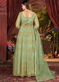 Dusty Green Net Embroidered Anarkali Suit Party Wear -C Bazaar Shop dusty green net embroidered anarkali suit slska4503667a b