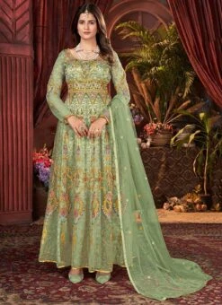 Dusty Green Net Embroidered Anarkali Suit Party Wear -C Bazaar Shop dusty green net embroidered anarkali suit slska4503667a u