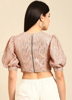Dusty Peach Embroidered Georgette Blouse Festive Wear -C Bazaar Shop dusty peach embroidered georgette blouse BLBS02305192 b