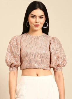 Dusty Peach Embroidered Georgette Blouse Festive Wear -C Bazaar Shop dusty peach embroidered georgette blouse BLBS02305192 u