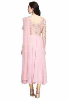 Dusty Pink Georgette Gold Sequins Anarkali Suit Party Wear -C Bazaar Shop dusty pink georgette gold sequins anarkali suit slkifh9966000567 b
